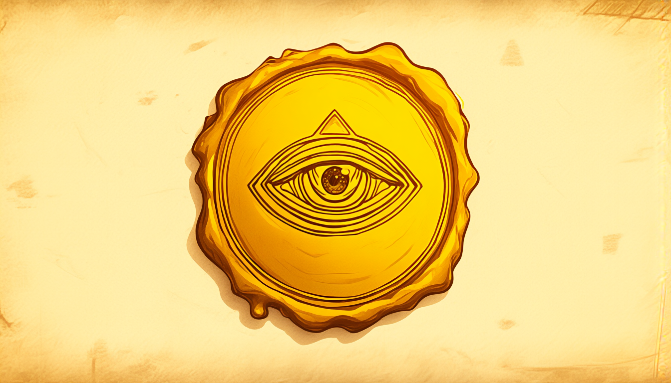 A golden wax seal embossed with an all-seeing eye in a triangle